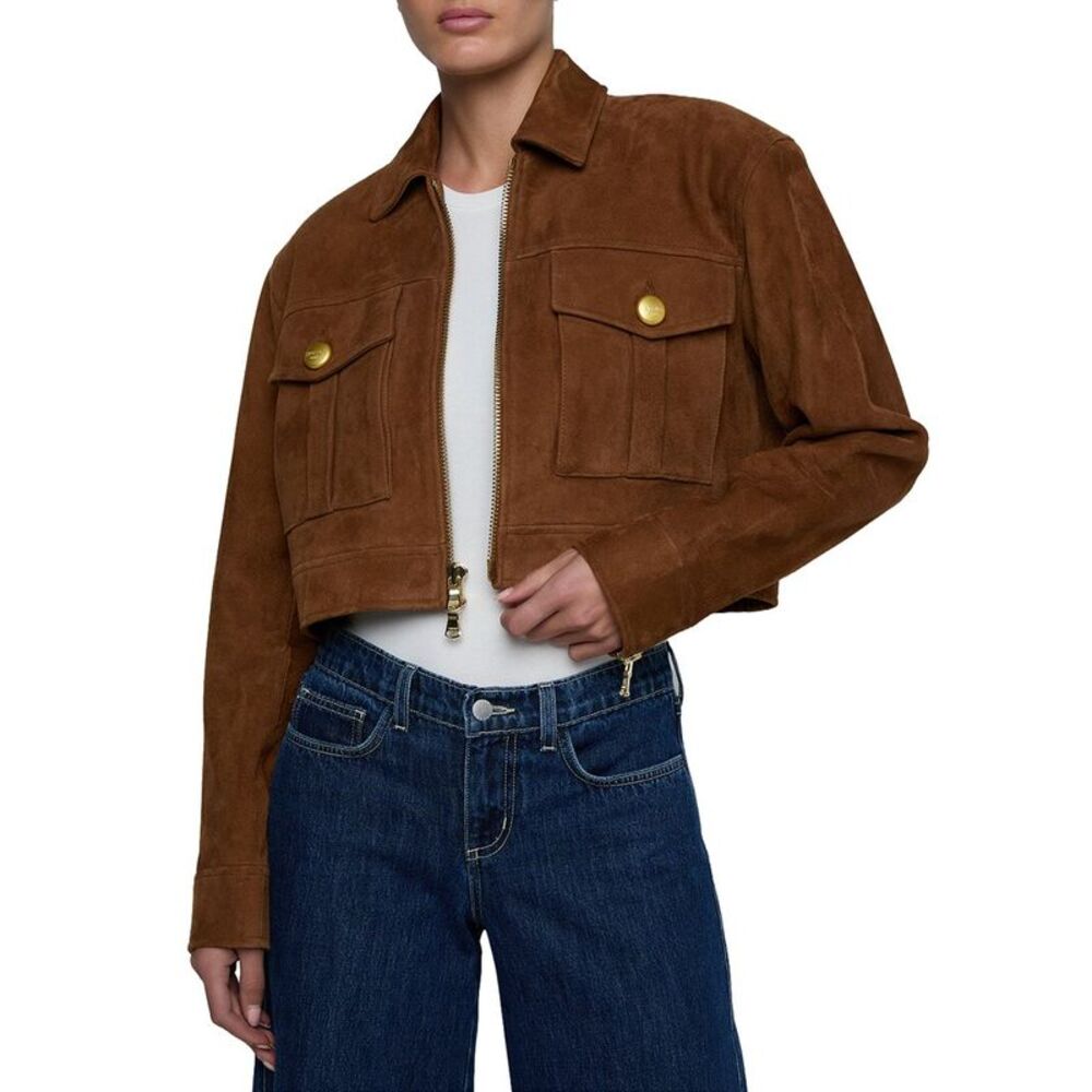 L’Agence Womens Micah Oversized Collared Suede Jacket